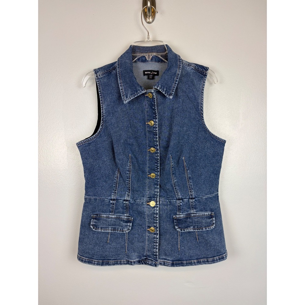Nautica Denim Vest Button Front Blue Size Large Quiet Luxury Western Boho Top
